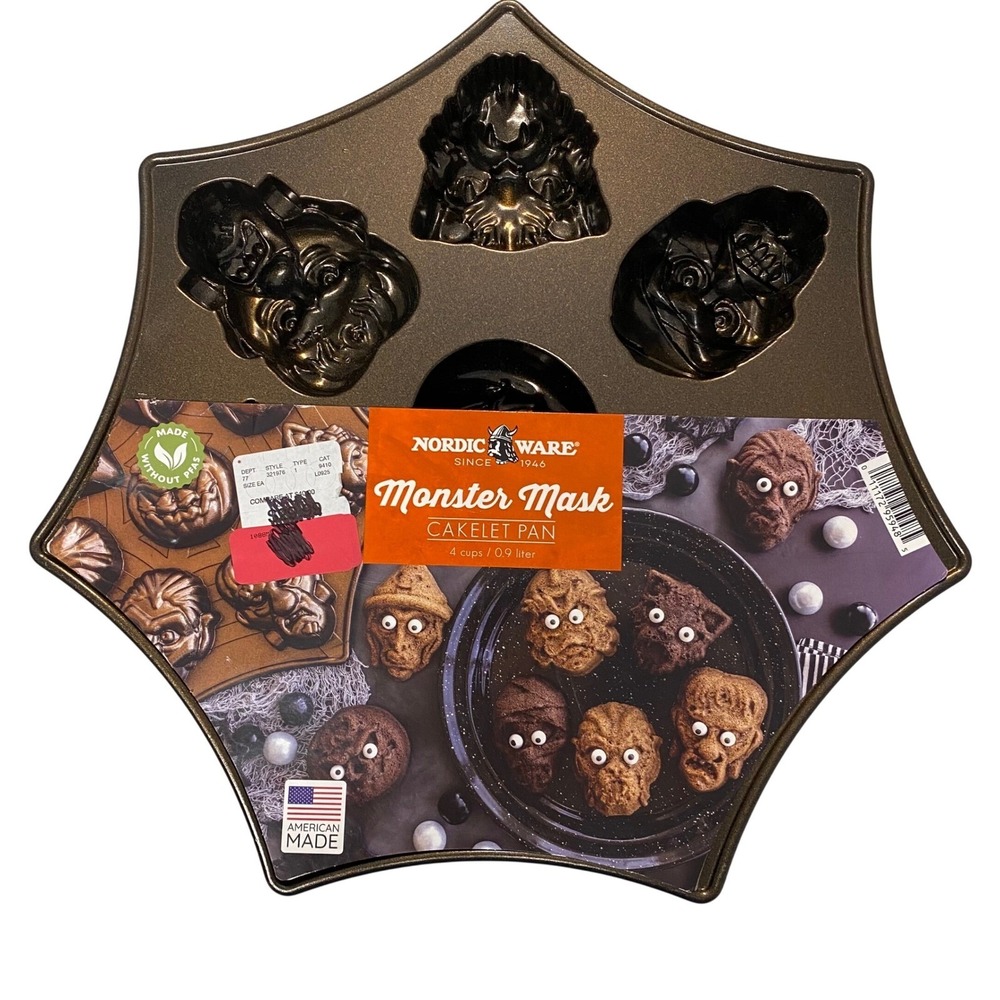 Nordic Ware Monster Mask Cakelet Pan Halloween 8-Cavity Nonstick USA #32196